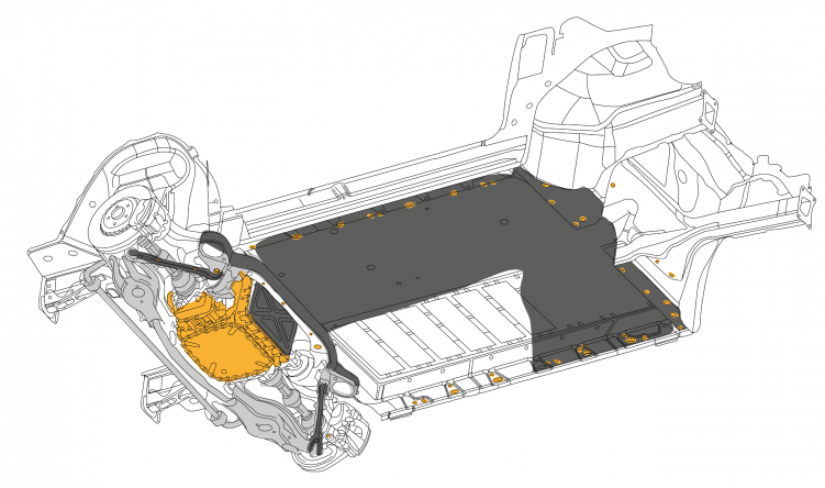 Geschützter Unterboden eines batterieelektrischen Fahrzeugs